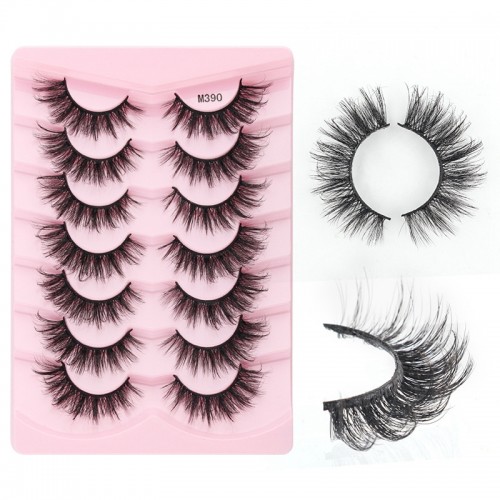 False Eyelashes Set, 7 Pairs D Curling Fishtail Crossed Natural Style 3D False Eyelashes, Natural Look Fluffy Cat Eye Lashes