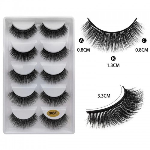 Natural Eyelashes, Slim Faux Mink Eyelashes, 3D Cat Eye Eyelashes Set, 5 Pairs Strip False Eyelashes