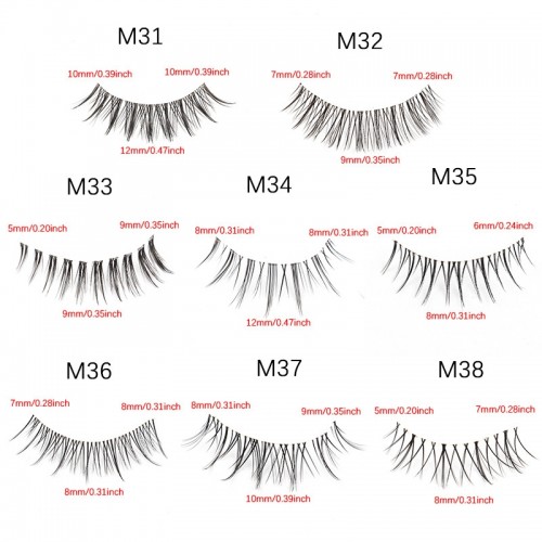 False Eyelash Set, 7 Pairs D Curly Roll Warped Fishtail Cross Natural Style Transparent Stem False Eyelashes, Natural Look Fluffy Cat Eye Lashes