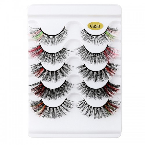 Natural Eyelashes, Slim Faux Mink Eyelashes, 3D Cat Eye Eyelashes 5 Pairs Strip False Eyelashes