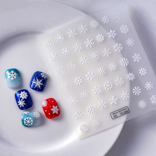 Christmas Nail Art Stickers 3D Embossed Snowflakes With Adhesive Backing Scent-free Manicure Decals For Holiday Nails