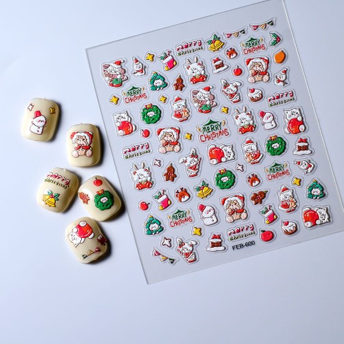 Christmas Nail Art Stickers 3D Embossed Cartoon Decals With Adhesive Backing Scent-free Manicure Decals For Holiday Nails