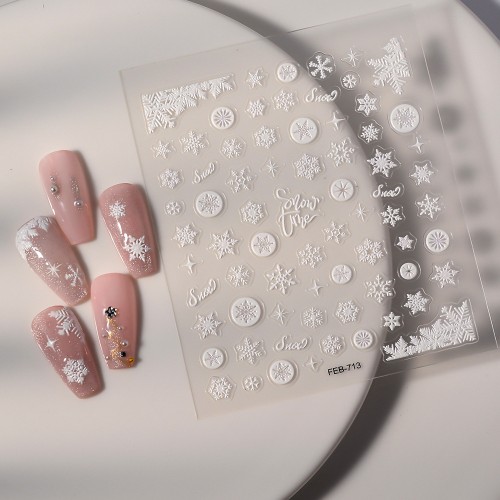 Christmas Nail Art Stickers 3D Embossed Snowflakes With Adhesive Backing Scent-free Manicure Decals For Holiday Nails