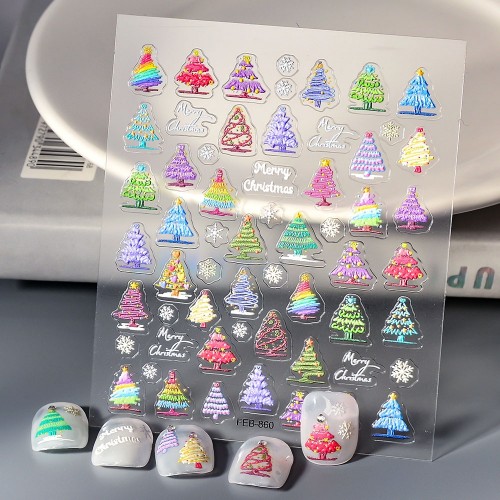 Christmas Nail Art Stickers 3D Embossed Snowflakes & Trees With Adhesive Backing Scent-free Manicure Decals For Holiday Nails